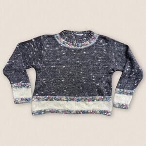 Vintage Floral Embroidered‎ Sweater Gray Size Large